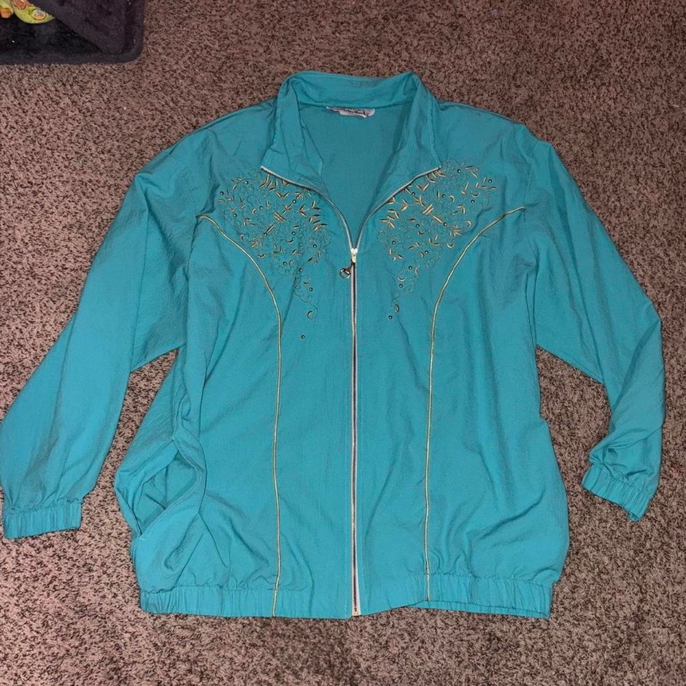 Vintage Turquoise and gold zip-up tracksuit jacket - Picture 1 of 7